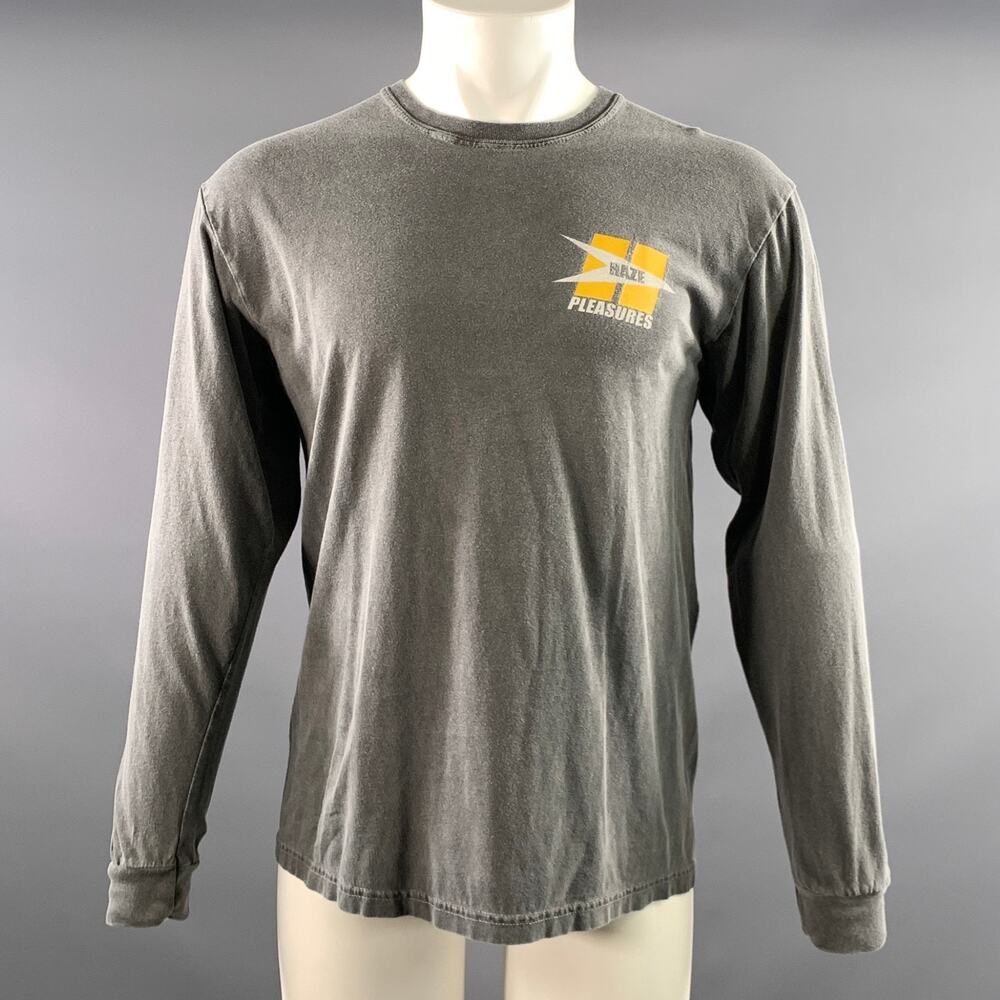 PLEASURES Size M Grey Yellow Graphic Cotton Long Sleeve Shirt